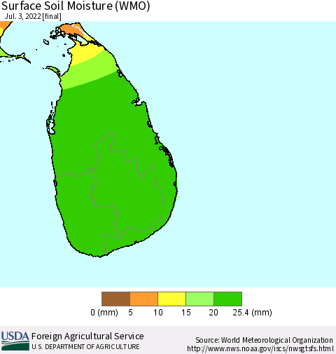 Sri Lanka Surface Soil Moisture (WMO) Thematic Map For 6/27/2022 - 7/3/2022
