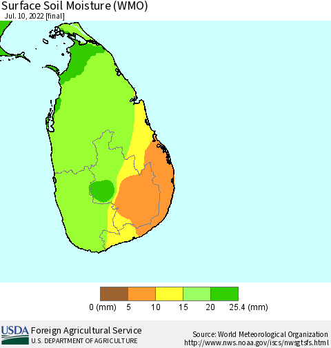 Sri Lanka Surface Soil Moisture (WMO) Thematic Map For 7/4/2022 - 7/10/2022