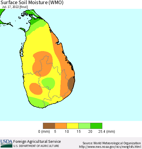 Sri Lanka Surface Soil Moisture (WMO) Thematic Map For 7/11/2022 - 7/17/2022