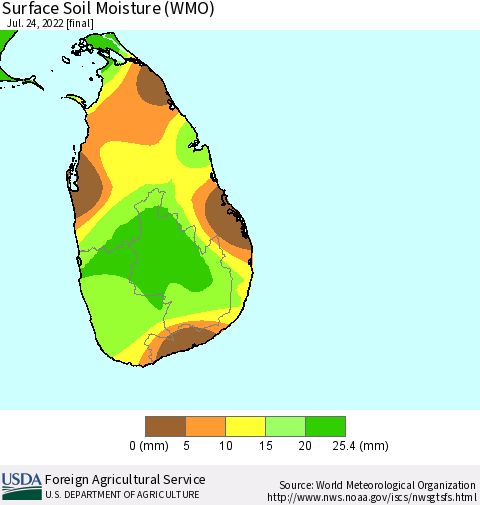 Sri Lanka Surface Soil Moisture (WMO) Thematic Map For 7/18/2022 - 7/24/2022