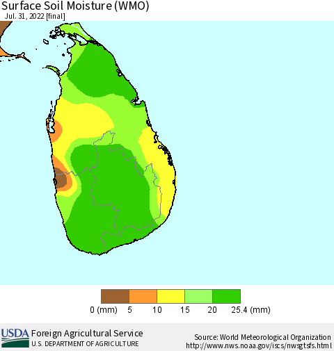 Sri Lanka Surface Soil Moisture (WMO) Thematic Map For 7/25/2022 - 7/31/2022