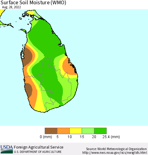 Sri Lanka Surface Soil Moisture (WMO) Thematic Map For 8/22/2022 - 8/28/2022