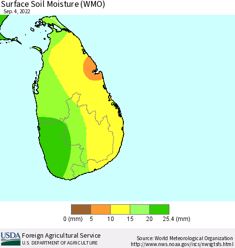Sri Lanka Surface Soil Moisture (WMO) Thematic Map For 8/29/2022 - 9/4/2022