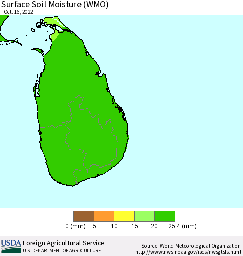 Sri Lanka Surface Soil Moisture (WMO) Thematic Map For 10/10/2022 - 10/16/2022