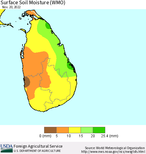 Sri Lanka Surface Soil Moisture (WMO) Thematic Map For 11/14/2022 - 11/20/2022