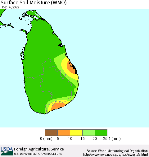 Sri Lanka Surface Soil Moisture (WMO) Thematic Map For 11/28/2022 - 12/4/2022