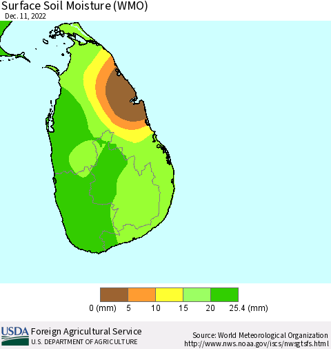 Sri Lanka Surface Soil Moisture (WMO) Thematic Map For 12/5/2022 - 12/11/2022