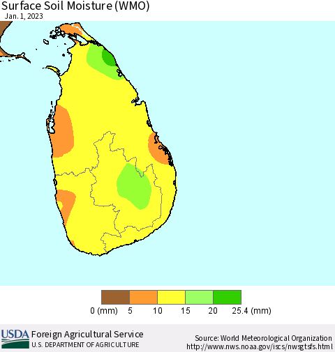 Sri Lanka Surface Soil Moisture (WMO) Thematic Map For 12/26/2022 - 1/1/2023