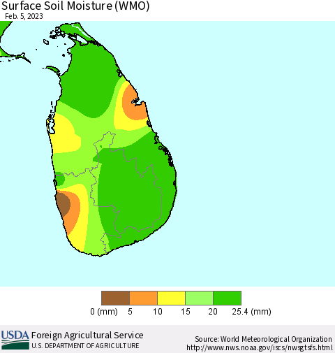 Sri Lanka Surface Soil Moisture (WMO) Thematic Map For 1/30/2023 - 2/5/2023