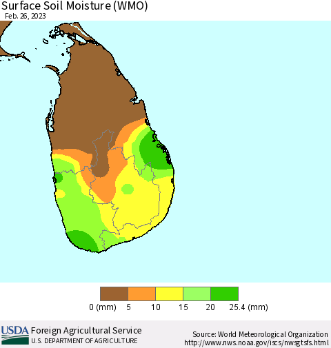 Sri Lanka Surface Soil Moisture (WMO) Thematic Map For 2/20/2023 - 2/26/2023