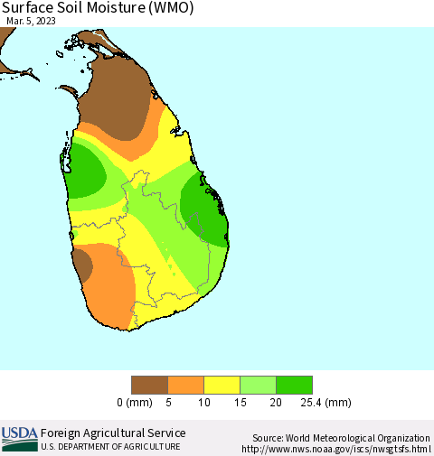 Sri Lanka Surface Soil Moisture (WMO) Thematic Map For 2/27/2023 - 3/5/2023