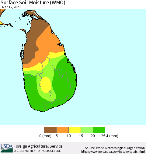 Sri Lanka Surface Soil Moisture (WMO) Thematic Map For 3/6/2023 - 3/12/2023