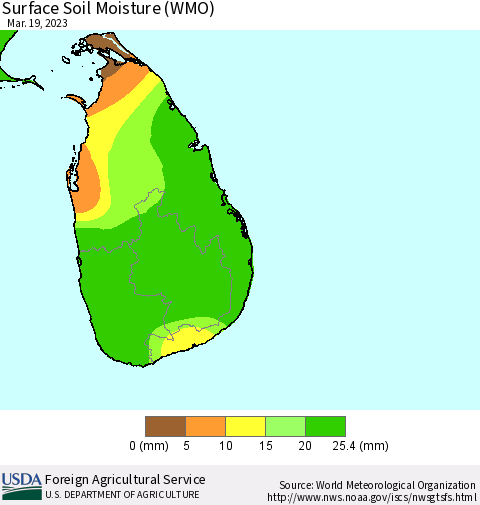 Sri Lanka Surface Soil Moisture (WMO) Thematic Map For 3/13/2023 - 3/19/2023