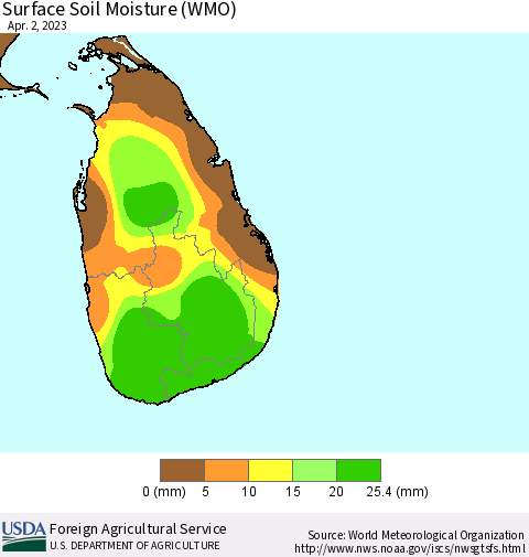 Sri Lanka Surface Soil Moisture (WMO) Thematic Map For 3/27/2023 - 4/2/2023