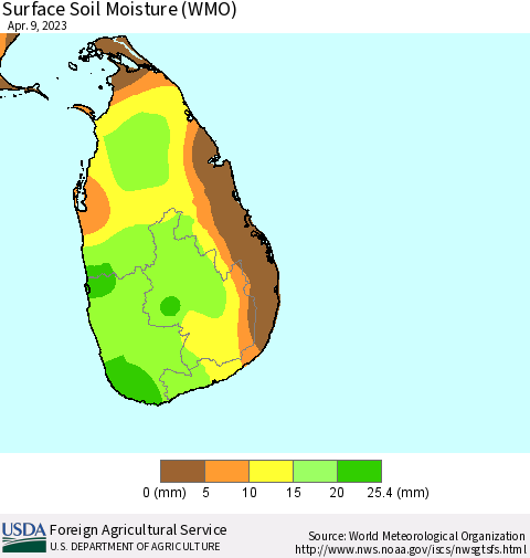 Sri Lanka Surface Soil Moisture (WMO) Thematic Map For 4/3/2023 - 4/9/2023