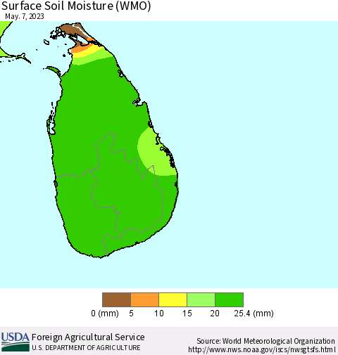 Sri Lanka Surface Soil Moisture (WMO) Thematic Map For 5/1/2023 - 5/7/2023