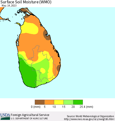 Sri Lanka Surface Soil Moisture (WMO) Thematic Map For 5/8/2023 - 5/14/2023