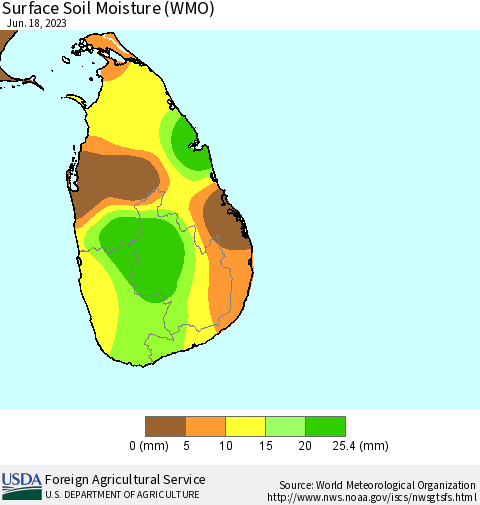 Sri Lanka Surface Soil Moisture (WMO) Thematic Map For 6/12/2023 - 6/18/2023