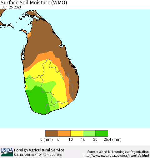 Sri Lanka Surface Soil Moisture (WMO) Thematic Map For 6/19/2023 - 6/25/2023