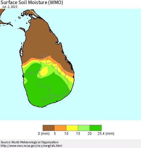Sri Lanka Surface Soil Moisture (WMO) Thematic Map For 6/26/2023 - 7/2/2023