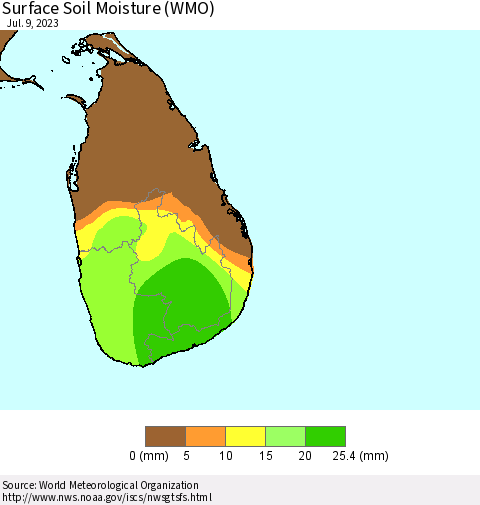 Sri Lanka Surface Soil Moisture (WMO) Thematic Map For 7/3/2023 - 7/9/2023