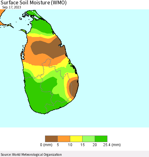 Sri Lanka Surface Soil Moisture (WMO) Thematic Map For 9/11/2023 - 9/17/2023