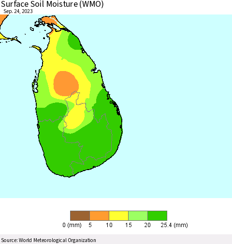 Sri Lanka Surface Soil Moisture (WMO) Thematic Map For 9/18/2023 - 9/24/2023