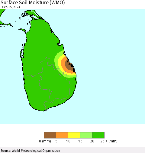 Sri Lanka Surface Soil Moisture (WMO) Thematic Map For 10/9/2023 - 10/15/2023