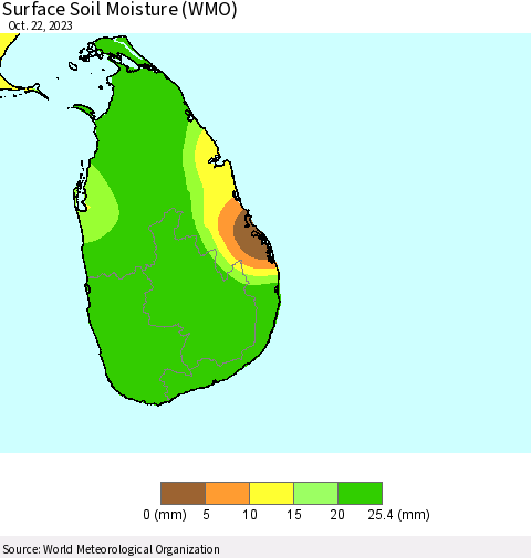 Sri Lanka Surface Soil Moisture (WMO) Thematic Map For 10/16/2023 - 10/22/2023