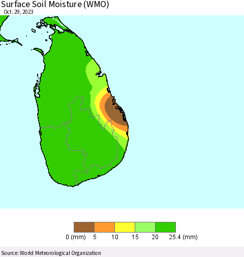 Sri Lanka Surface Soil Moisture (WMO) Thematic Map For 10/23/2023 - 10/29/2023