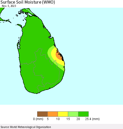 Sri Lanka Surface Soil Moisture (WMO) Thematic Map For 10/30/2023 - 11/5/2023