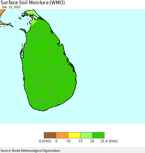 Sri Lanka Surface Soil Moisture (WMO) Thematic Map For 12/25/2023 - 12/31/2023