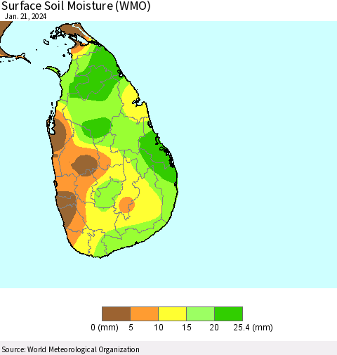 Sri Lanka Surface Soil Moisture (WMO) Thematic Map For 1/15/2024 - 1/21/2024