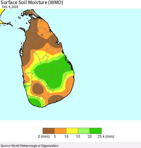 Sri Lanka Surface Soil Moisture (WMO) Thematic Map For 1/29/2024 - 2/4/2024