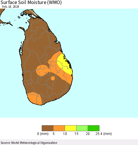 Sri Lanka Surface Soil Moisture (WMO) Thematic Map For 2/12/2024 - 2/18/2024