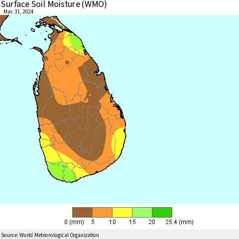 Sri Lanka Surface Soil Moisture (WMO) Thematic Map For 3/25/2024 - 3/31/2024