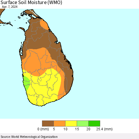 Sri Lanka Surface Soil Moisture (WMO) Thematic Map For 4/1/2024 - 4/7/2024