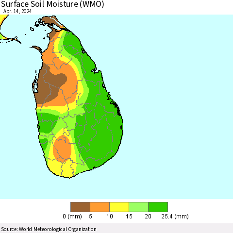 Sri Lanka Surface Soil Moisture (WMO) Thematic Map For 4/8/2024 - 4/14/2024