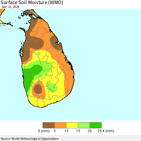 Sri Lanka Surface Soil Moisture (WMO) Thematic Map For 4/15/2024 - 4/21/2024
