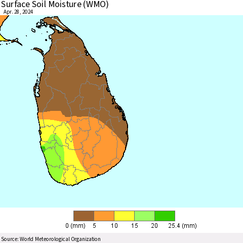 Sri Lanka Surface Soil Moisture (WMO) Thematic Map For 4/22/2024 - 4/28/2024