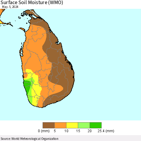 Sri Lanka Surface Soil Moisture (WMO) Thematic Map For 4/29/2024 - 5/5/2024