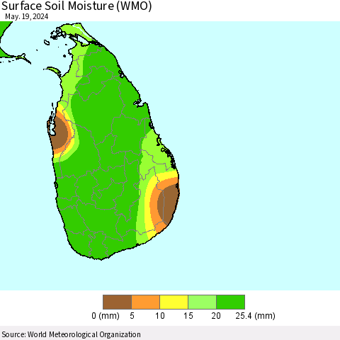 Sri Lanka Surface Soil Moisture (WMO) Thematic Map For 5/13/2024 - 5/19/2024