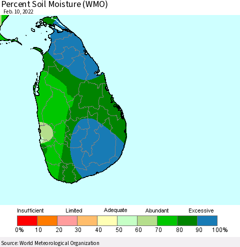 Sri Lanka Percent Soil Moisture (WMO) Thematic Map For 2/6/2022 - 2/10/2022