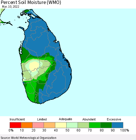 Sri Lanka Percent Soil Moisture (WMO) Thematic Map For 3/6/2022 - 3/10/2022