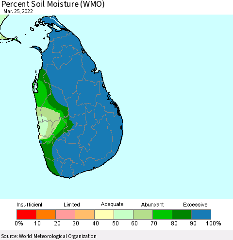 Sri Lanka Percent Soil Moisture (WMO) Thematic Map For 3/21/2022 - 3/25/2022