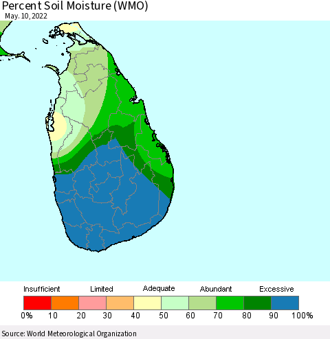Sri Lanka Percent Soil Moisture (WMO) Thematic Map For 5/6/2022 - 5/10/2022