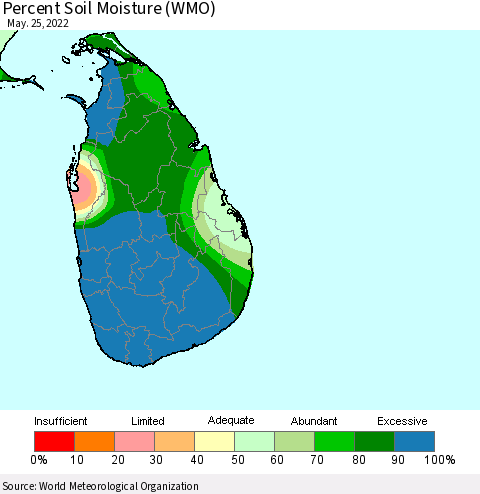 Sri Lanka Percent Soil Moisture (WMO) Thematic Map For 5/21/2022 - 5/25/2022