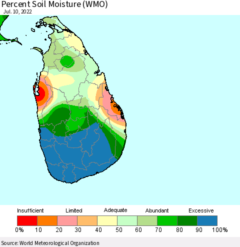 Sri Lanka Percent Soil Moisture (WMO) Thematic Map For 7/6/2022 - 7/10/2022