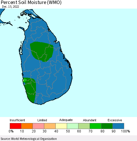 Sri Lanka Percent Soil Moisture (WMO) Thematic Map For 12/11/2022 - 12/15/2022
