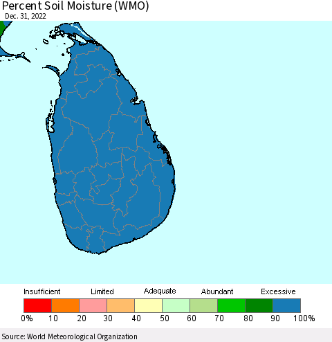 Sri Lanka Percent Soil Moisture (WMO) Thematic Map For 12/26/2022 - 12/31/2022
